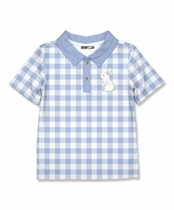 Flash Sale ⌛ Millie & Maxx Periwinkle & White Gingham Bunny Polo - Infant, Toddler & Boys For Kids 🤩