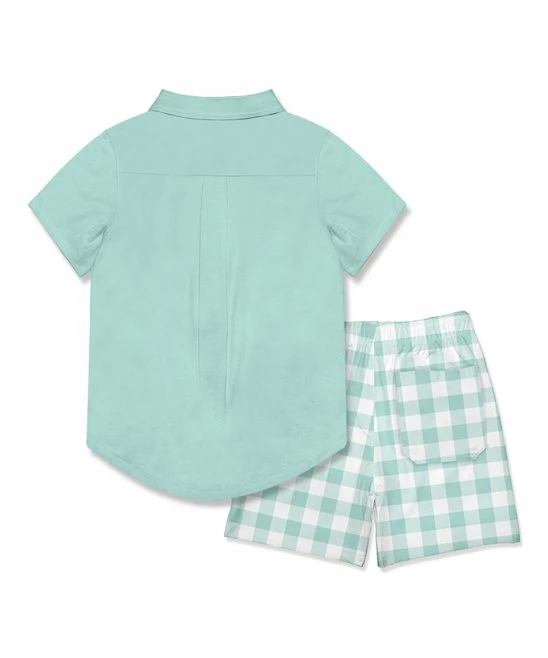 Brand new 💯 Millie & Maxx Mint Short-Sleeve Button-Up & White Gingham Pocket Shorts - Toddler & Boys For Kids ✔️ - Image 2