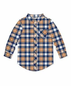 Outlet 🤩 Millie & Maxx Navy & Rust Gingham Long-Sleeve Button-Up - Toddler & Boys For Kids 🎁