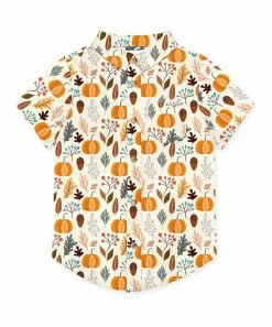 Best deal 👏 Millie & Maxx Cream & Orange Autumn Frost Short-Sleeve Button-Up - Toddler & Boys For Kids 😍