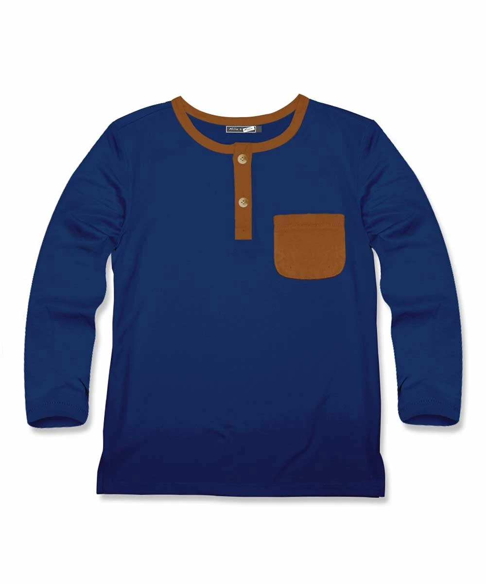 Cheap โ๏ธ Millie & Maxx Navy & Caramel Cafรฉ Pocket Henley - Infant For Kids ๐ 1 Cheap โ๏ธ Millie & Maxx Navy & Caramel Cafรฉ Pocket Henley - Infant For Kids ๐