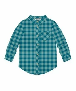 Wholesale 🎉 Millie & Maxx Nile Blue & Teal Gingham Long-Sleeve Button-Up Top - Boys For Kids 🧨