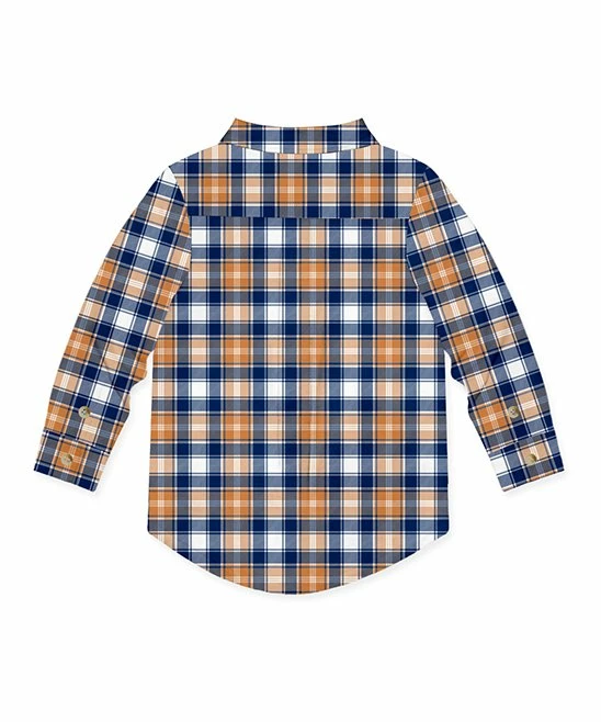 New ๐ฅ Millie & Maxx Navy & Rust Gingham Long-Sleeve Button-Up Top - Boys For Kids โค๏ธ - Image 4
