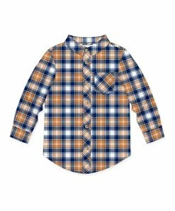 New 🔥 Millie & Maxx Navy & Rust Gingham Long-Sleeve Button-Up Top - Boys For Kids ❤️