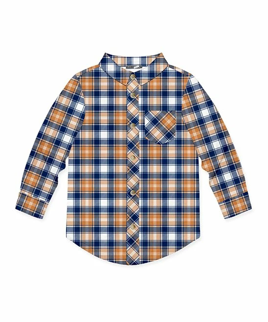 New ๐ฅ Millie & Maxx Navy & Rust Gingham Long-Sleeve Button-Up Top - Boys For Kids โค๏ธ