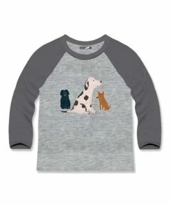 Best Sale 🔔 Millie & Maxx Heather Gray & Charcoal 🐕 Doggy 🐕 Dog Long-Sleeve Raglan Tee - Infant, Toddler & Boys For Kids 🎁
