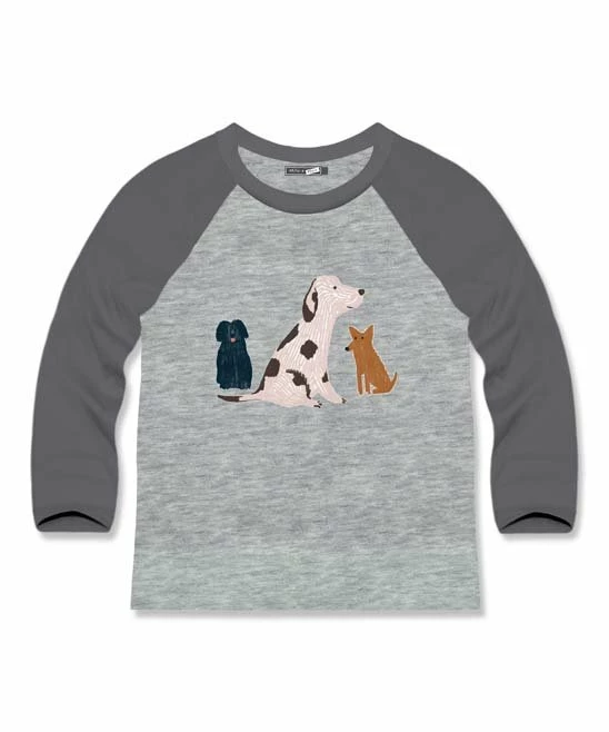 Best Sale ๐ Millie & Maxx Heather Gray & Charcoal ๐ Doggy ๐ Dog Long-Sleeve Raglan Tee - Infant, Toddler & Boys For Kids ๐