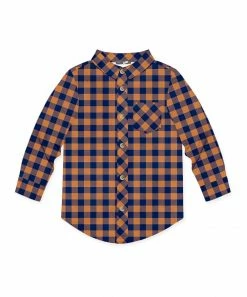 Wholesale ✔️ Millie & Maxx Navy & Rust Gingham Long-Sleeve Button-Up - Boys For Kids 🤩
