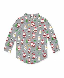 Deals 🔥 Millie & Maxx Heather Gray & Red Santa Snowmen Long-Sleeve Button-Up - Toddler For Kids 🎉