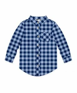 Cheap ⭐ Millie & Maxx Navy & Periwinkle Gingham Long-Sleeve Button-Up - Toddler For Kids 🧨