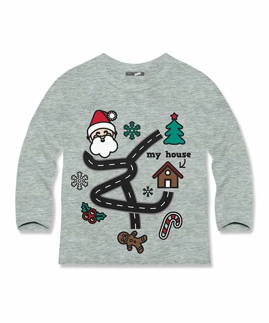 Discount 🥰 Millie & Maxx Heather Gray Santa Map Crewneck Raglan Tee - Infant, Toddler & Boys For Kids ⌛