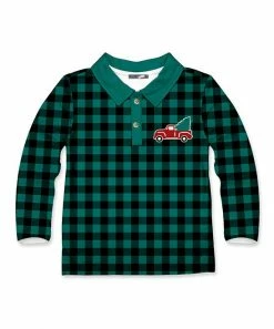 Best Pirce 😍 Millie & Maxx Ivy Green Buffalo Plaid Tree Truck Long-Sleeve Polo - Toddler & Boys For Kids ⭐