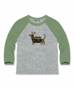 Discount 😉 Millie & Maxx Heather Gray & Green 🦮 Doggie 🎄 Christmas Long-Sleeve Raglan Tee - Toddler For Kids 🔥