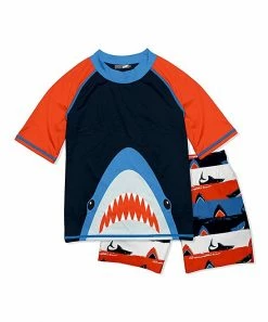 New โญ Millie & Maxx Black & Red Shark Deep Ocean Short-Sleeve Rashguard Set - Boys For Kids ๐