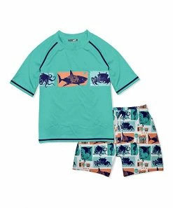 Best Pirce 😉 Millie & Maxx Teal Ocean Animals Rashguard Set - Infant For Baby & Maternity 😍