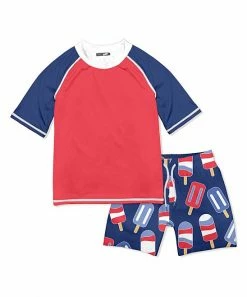 Best Sale 🧨 Millie & Maxx Red & Navy Ice Pop Short-Sleeve Rashguard Set - Toddler & Boys For Kids 😉