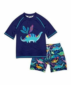 Cheapest 👍 Millie & Maxx Navy & Turquoise Dinosaurs Short-Sleeve Rashguard Set - Infant, Toddler & Boys For Kids 🥰