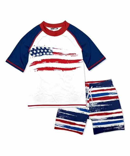 Coupon ๐งจ Millie & Maxx White & Navy Flag Short-Sleeve Rashguard Set - Boys For Kids ๐คฉ 1 Coupon ๐งจ Millie & Maxx White & Navy Flag Short-Sleeve Rashguard Set - Boys For Kids ๐คฉ