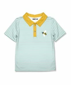 Best Pirce ✨ Millie & Maxx Turquoise & White Stripe Bee Polo - Toddler For Kids 👏