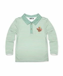 Deals ✨ Millie & Maxx Light Green Stripe Turkey Garden Long-Sleeve Polo - Boys For Kids 😉
