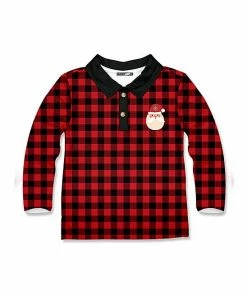 Coupon 🎁 Millie & Maxx Black & Red Gingham Santa Long-Sleeve Polo - Toddler & Boys For Kids 🔥