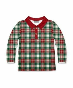 Promo ❤️ Millie & Maxx Red & Green ❄ Christmas Plaid Long-Sleeve Polo - Infant & Boys For Kids 🌟