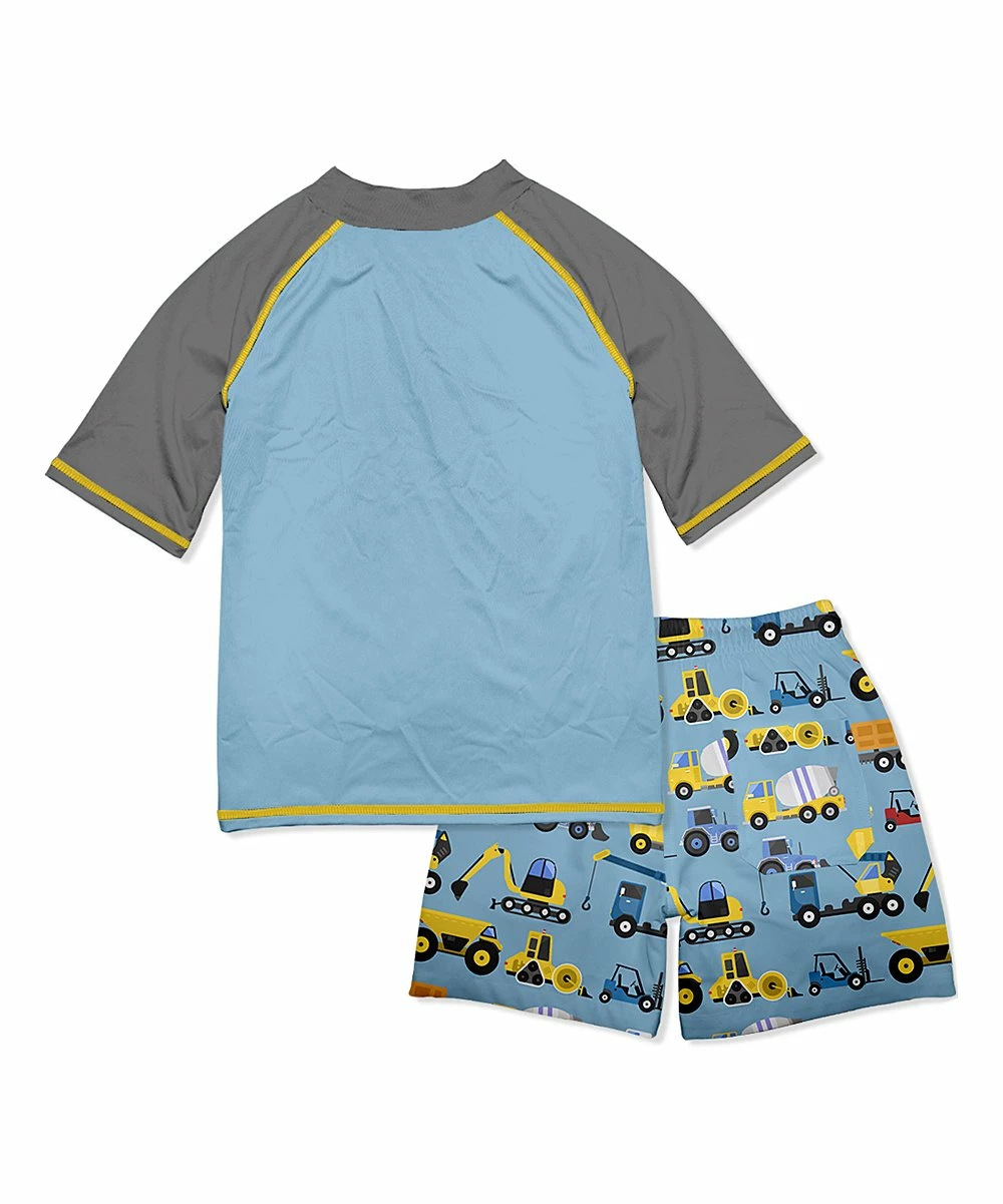 Best Pirce ✔️ Millie & Maxx Gray & Blue Construction Truck Short-Sleeve Rashguard Set - Infant, Toddler & Boys For Kids 😉 2 Best Pirce ✔️ Millie & Maxx Gray & Blue Construction Truck Short-Sleeve Rashguard Set - Infant, Toddler & Boys For Kids 😉 - Image 2