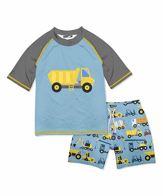 Best Pirce ✔️ Millie & Maxx Gray & Blue Construction Truck Short-Sleeve Rashguard Set - Infant, Toddler & Boys For Kids 😉 1 Best Pirce ✔️ Millie & Maxx Gray & Blue Construction Truck Short-Sleeve Rashguard Set - Infant, Toddler & Boys For Kids 😉