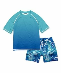 Cheapest 🎁 Millie & Maxx Ocean Blue Ombré Fish Short-Sleeve Rashguard Set - Toddler & Boys For Kids 💯