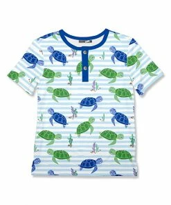 Brand new 🤩 Millie & Maxx Pale Blue & Green Stripe Swimming Turtle Henley - Boys For Kids 😀