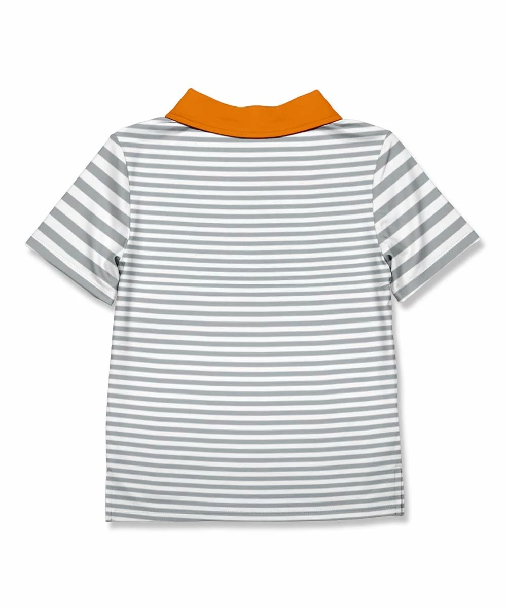Budget 👏 Millie & Maxx Gray Stripe Pumpkin Face Polo - Boys For Kids ✔️ 2 Budget 👏 Millie & Maxx Gray Stripe Pumpkin Face Polo - Boys For Kids ✔️ - Image 2