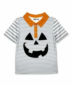 Budget 👏 Millie & Maxx Gray Stripe Pumpkin Face Polo - Boys For Kids ✔️