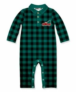 Discount 💯 Millie & Maxx Ivy Green Buffalo Check 🎄 Christmas Truck Bal-Collar Playsuit - Infant For Baby & Maternity 🌟