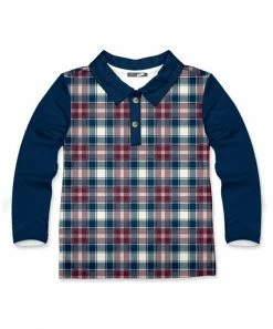 Best deal 👏 Millie & Maxx Navy & Red Plaid Long-Sleeve Polo - Boys For Baby & Maternity 🧨