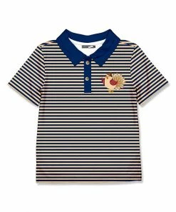 Top 10 👏 Millie & Maxx Navy & Tan Stripe Turkey Accent-Collar Polo - Boys For Kids ⭐