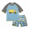 Flash Sale 💯 Millie & Maxx Gray & Blue Construction Truck Short-Sleeve Rashguard Set - Boys For Kids 🥰