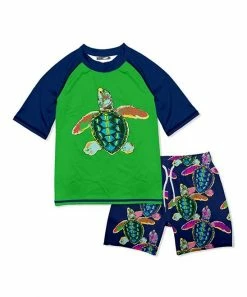 Best deal 😀 Millie & Maxx Green & Navy Water Turtle Short-Sleeve Rashguard Set - Boys For Kids 🎁