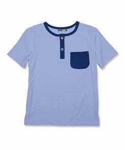 Outlet 🎁 Millie & Maxx Periwinkle & Navy Contrast-Pocket Short-Sleeve Henley - Toddler & Boys For Kids 🔔