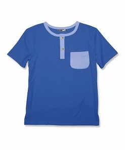 Brand new ⭐ Millie & Maxx Blue & Periwinkle Contrast-Pocket Short-Sleeve Henley - Toddler & Boys For Kids 🔔