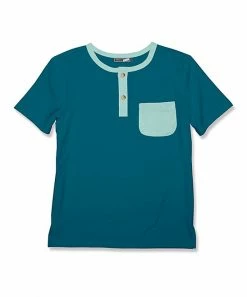 Promo โ Millie & Maxx Teal & Mint Contrast-Pocket Short-Sleeve Henley - Toddler & Boys For Kids ๐