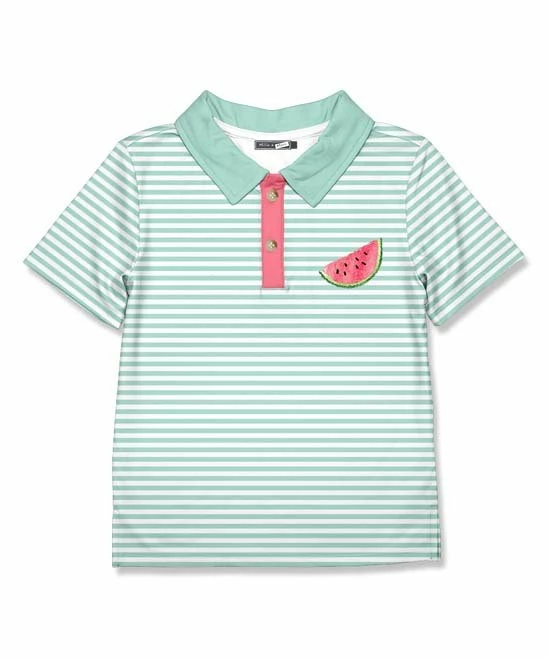 Budget 😀 Millie & Maxx Turquoise Stripe Watermelon Polo - Infant, Toddler & Boys For Kids ✔️ 3 Budget 😀 Millie & Maxx Turquoise Stripe Watermelon Polo - Infant, Toddler & Boys For Kids ✔️ - Image 3