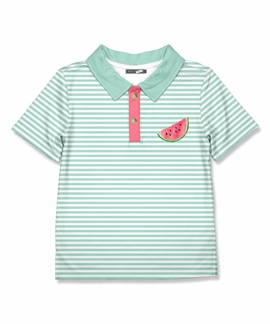Budget 😀 Millie & Maxx Turquoise Stripe Watermelon Polo - Infant, Toddler & Boys For Kids ✔️ 1 Budget 😀 Millie & Maxx Turquoise Stripe Watermelon Polo - Infant, Toddler & Boys For Kids ✔️