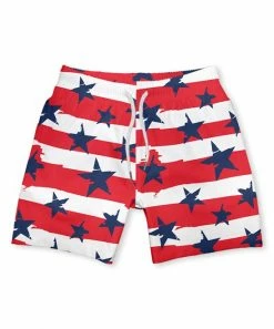 Outlet ❤️ Millie & Maxx Navy & Red Stars & Stripe Swim Trunks - Toddler & Boys For Kids 👏