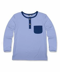 Best Sale โ๏ธ Millie & Maxx Periwinkle & Navy Contrast-Pocket Long-Sleeve Henley - Toddler & Boys For Kids ๐