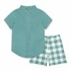 Top 10 ❤️ Millie & Maxx Nile Blue Short-Sleeve Button-Up & Gingham Pocket Shorts - Toddler & Boys For Kids ✔️
