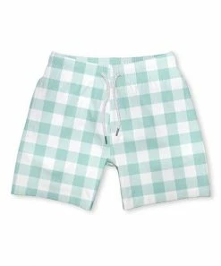 Best Sale 🧨 Millie & Maxx White & Mint Gingham Swim Trunks - Toddler & Boys For Kids ❤️