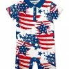 Best Sale 🥰 Millie & Maxx Blue & Red American Flag Button-Front Romper - Infant For Kids 🎉