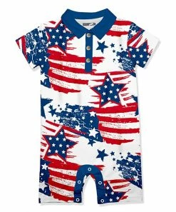 Best Sale 🥰 Millie & Maxx Blue & Red American Flag Button-Front Romper - Infant For Kids 🎉