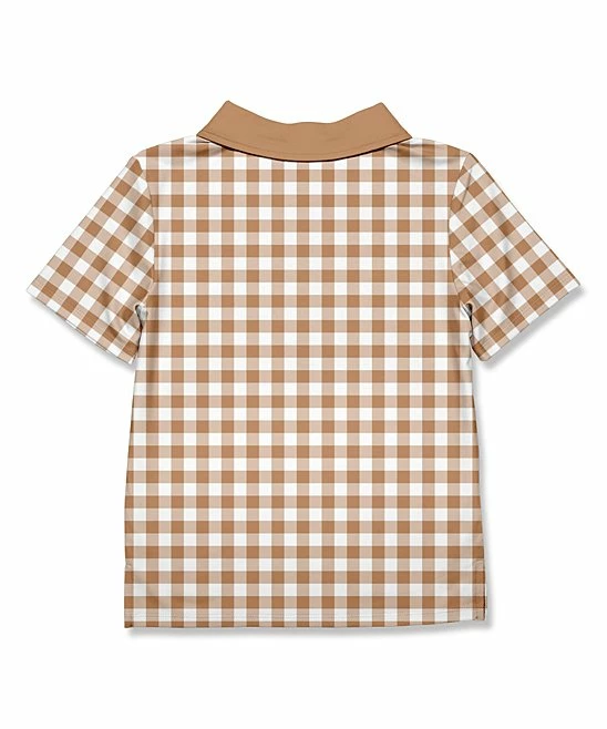 Coupon 💯 Millie & Maxx Tan & White Gingham Polo - Toddler For Kids 🛒 3 Coupon 💯 Millie & Maxx Tan & White Gingham Polo - Toddler For Kids 🛒 - Image 3