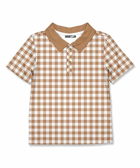 Coupon 💯 Millie & Maxx Tan & White Gingham Polo - Toddler For Kids 🛒 1 Coupon 💯 Millie & Maxx Tan & White Gingham Polo - Toddler For Kids 🛒